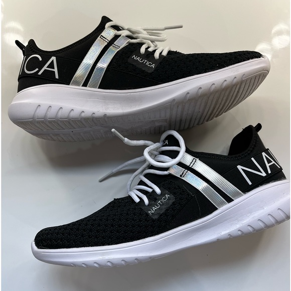 Nautica Women Sneaker Lace-Up Jogger Running Shoe, Black & White Silver, 7.5 - Picture 10 of 10